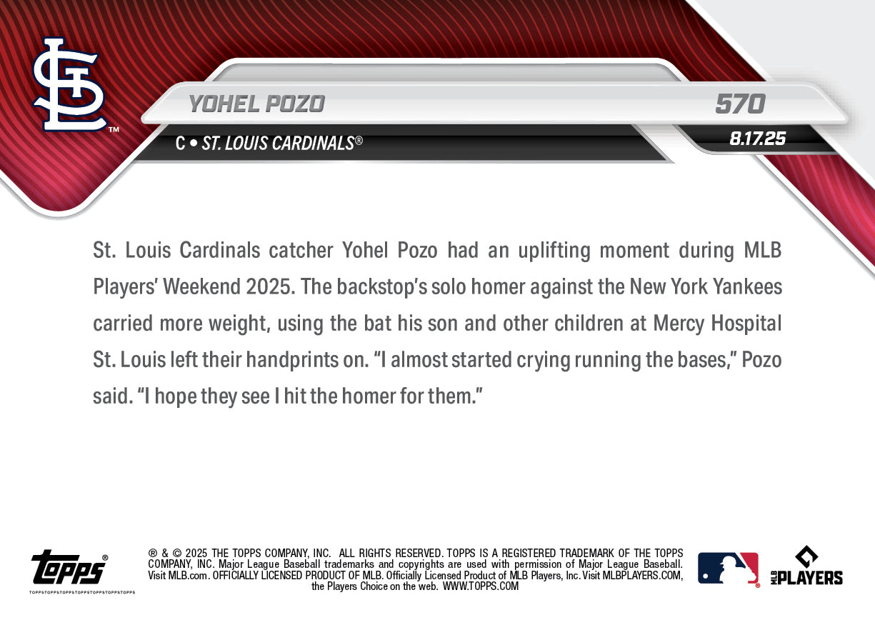 Alternative view of Yohel Pozo - 2025 MLB Topps NOW - Card 570 - PR: 886