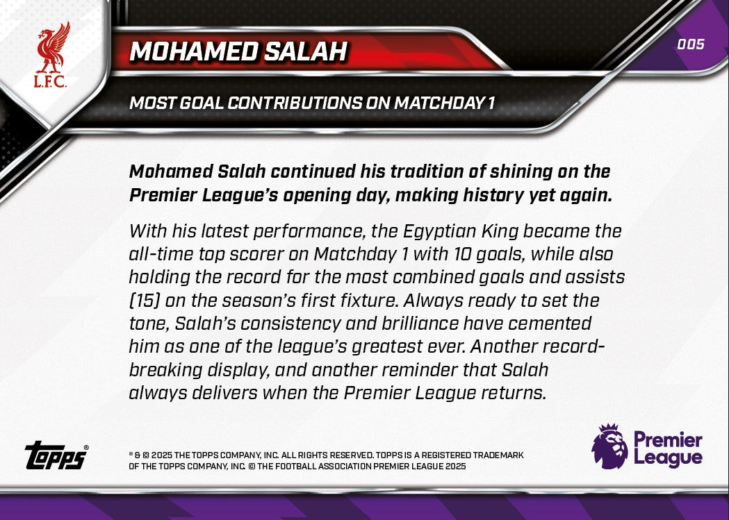 Mohamed Salah - 2025-26 Premier League Topps NOW - Card 5 - PR: 2615 - Image 7