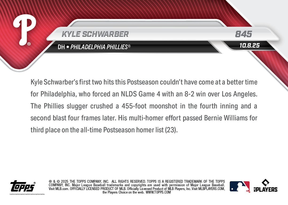 Kyle Schwarber - 2025 MLB Topps NOW - Card 845 - PR: 1937 - Image 3