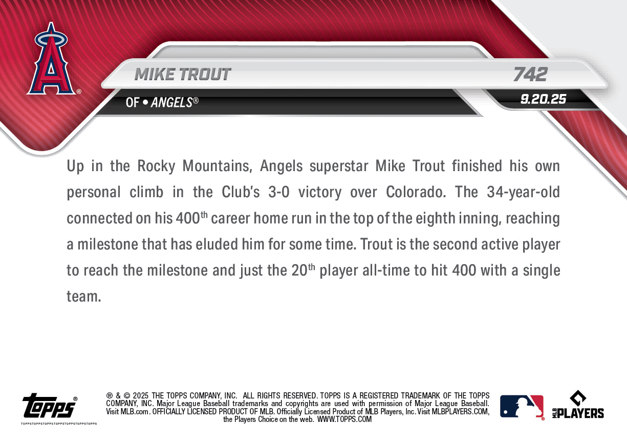 Mike Trout - 2025 MLB Topps NOW - Card 742 - LOOK FOR AUTO-RELICS - PR: 14912 - Image 4