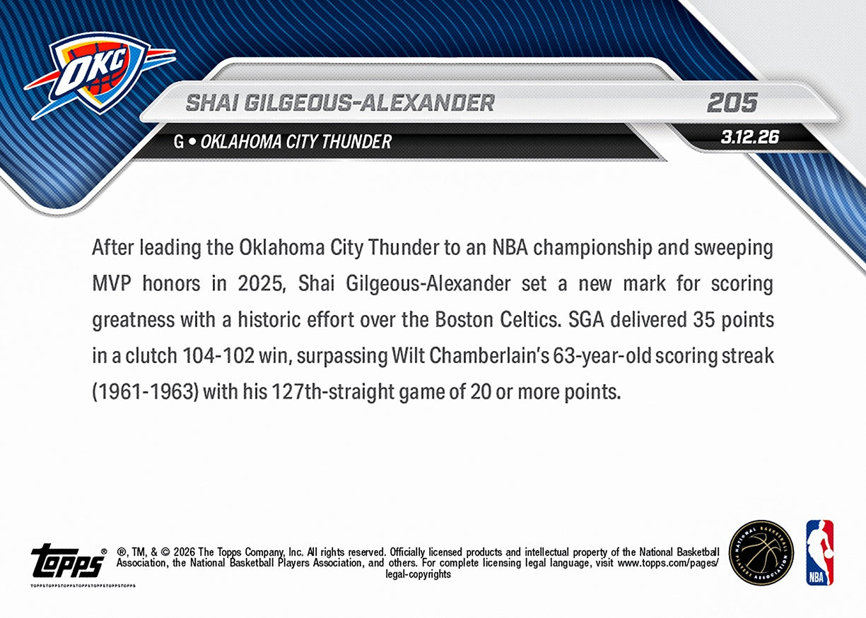 Shai Gilgeous-Alexander - 2025-26 NBA Topps NOW - Card 205 - PR: 21058 - Image 5