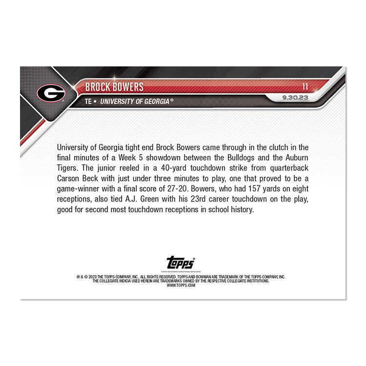 Brock Bowers - 2023 Bowman U NOW Football Card 11 - PR: 2301 - Image 2
