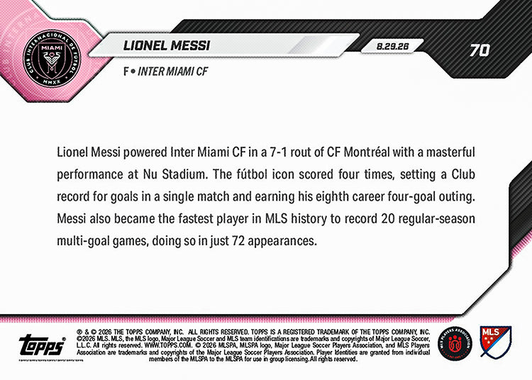 Lionel Messi - 2026 MLS Topps NOW - Card 70 - PR: 24794 - Image 3