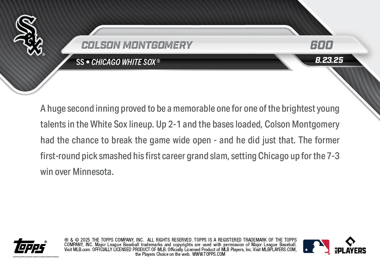 Colson Montgomery - 2025 MLB Topps NOW - Card 600 - PR: 1131 - Image 2