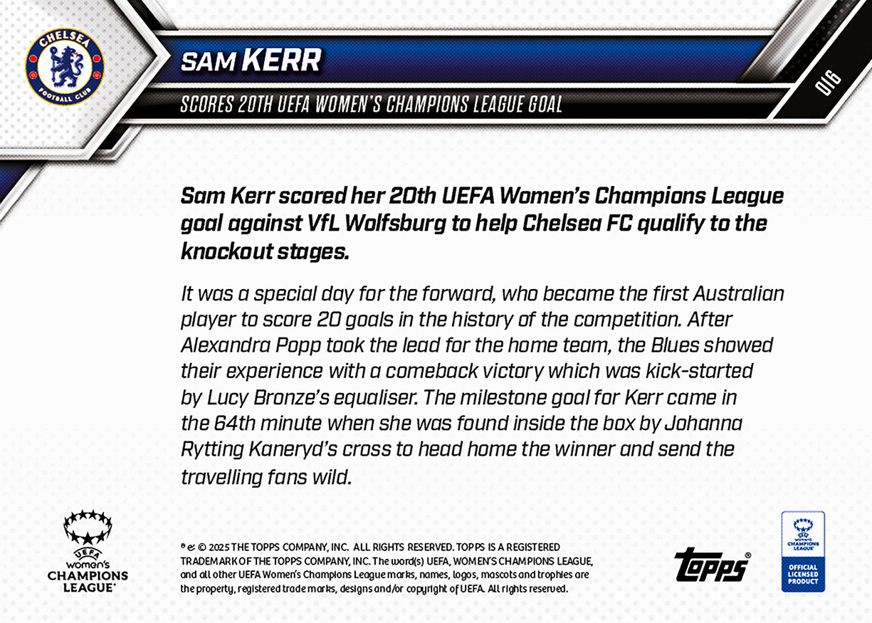 Sam Kerr - 2025-26 UWCL Topps NOW - Card 16 - PR: 239 - Image 7