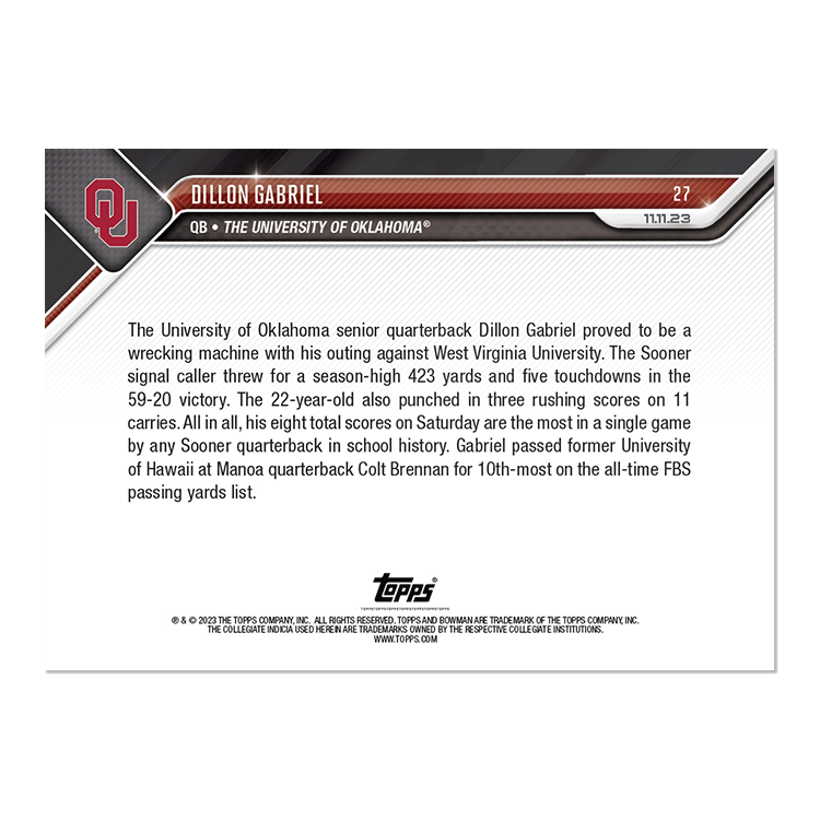 Alternative view of Dillon Gabriel - 2023 Bowman U NOW Football Card 27 - PR: 583