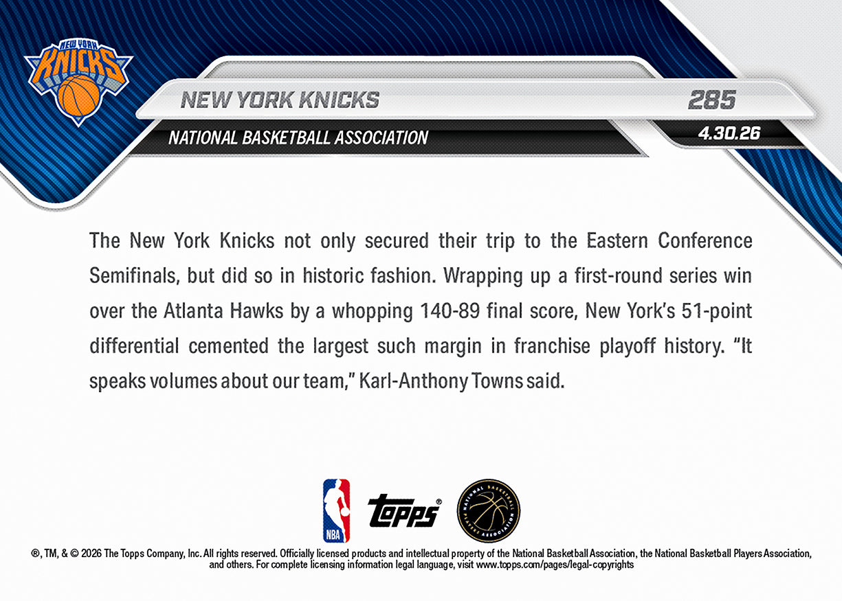 New York Knicks - 2025-26 NBA Topps NOW - Card 285 - PR: 1145 - Image 2