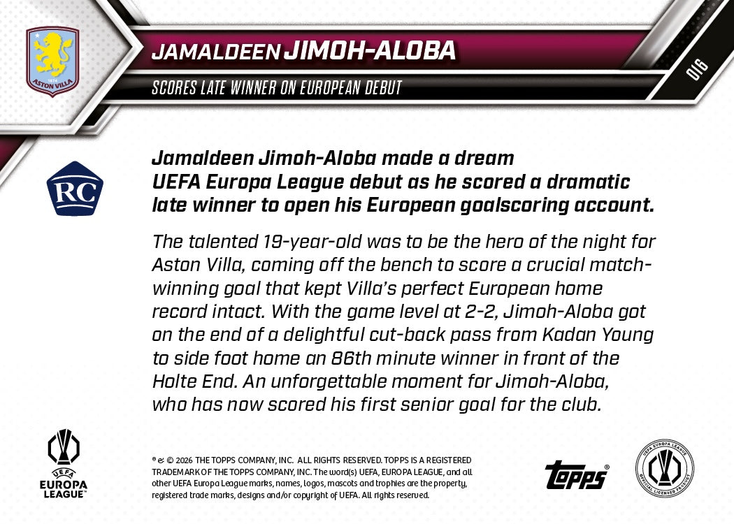 Jamaldeen Jimoh-Aloba - 2025-26 UEL Topps NOW - Card 16 - PR: 345 - Image 7