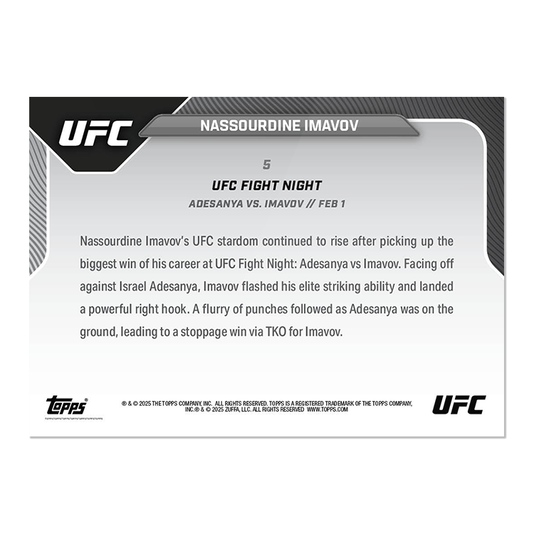 Nassourdine Imavov - 2025 UFC Topps NOW - Card 5 - PR: 185 - Image 2