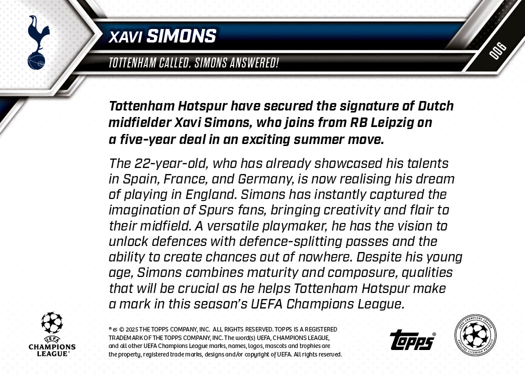 Xavi Simons - 2025-26 UCL Topps NOW Card 6 - PR: 896 - Image 7