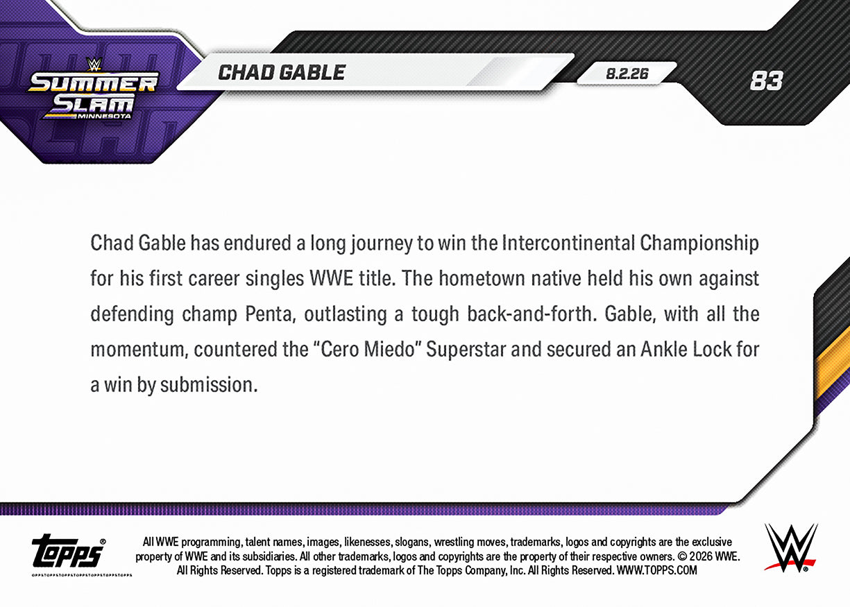 Chad Gable - 2026 WWE Topps NOW - Card 83 - PR: 1223 - Image 3