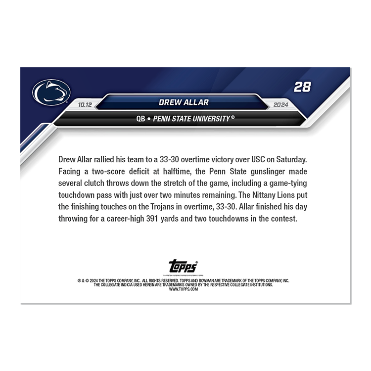 Drew Allar - 2024 Bowman U NOW Football Card 28 - PR: 870 - Image 2