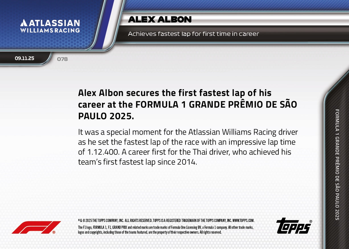 Alex Albon - 2025 Formula 1 Topps NOW - Card 78 - PR: 972 - Image 7