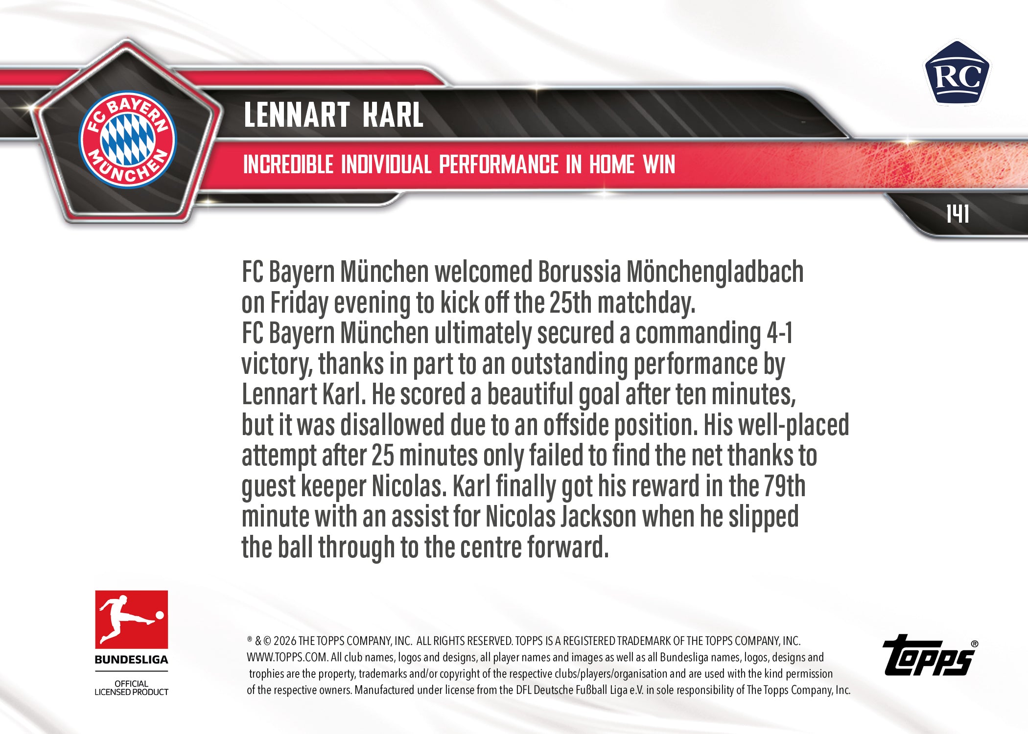 Lennart Karl - 2025-26 Bundesliga Topps NOW - Card 141 - PR:2005 - Image 7
