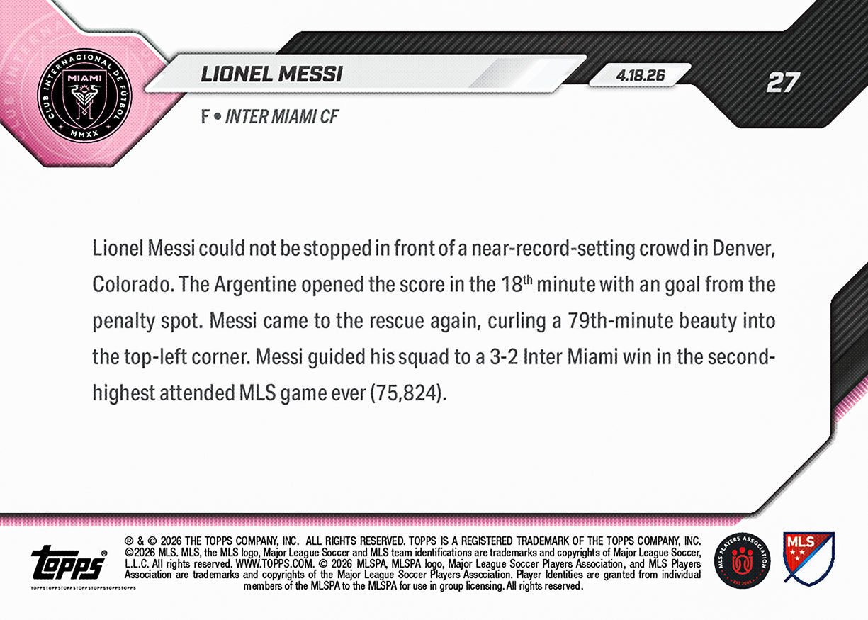 Lionel Messi - 2026 MLS Topps NOW - Card 27 - PR: 2921 - Image 3