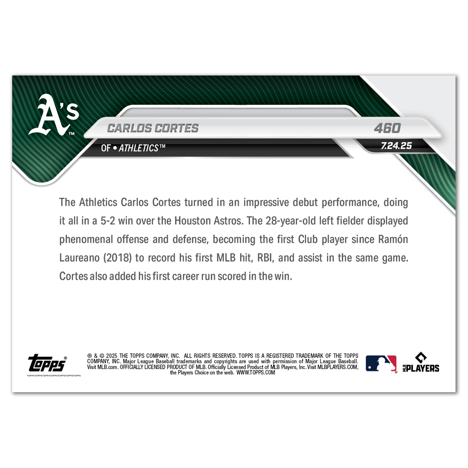 Carlos Cortes - 2025 MLB Topps NOW - Card 460 - PR: 540 - Image 2