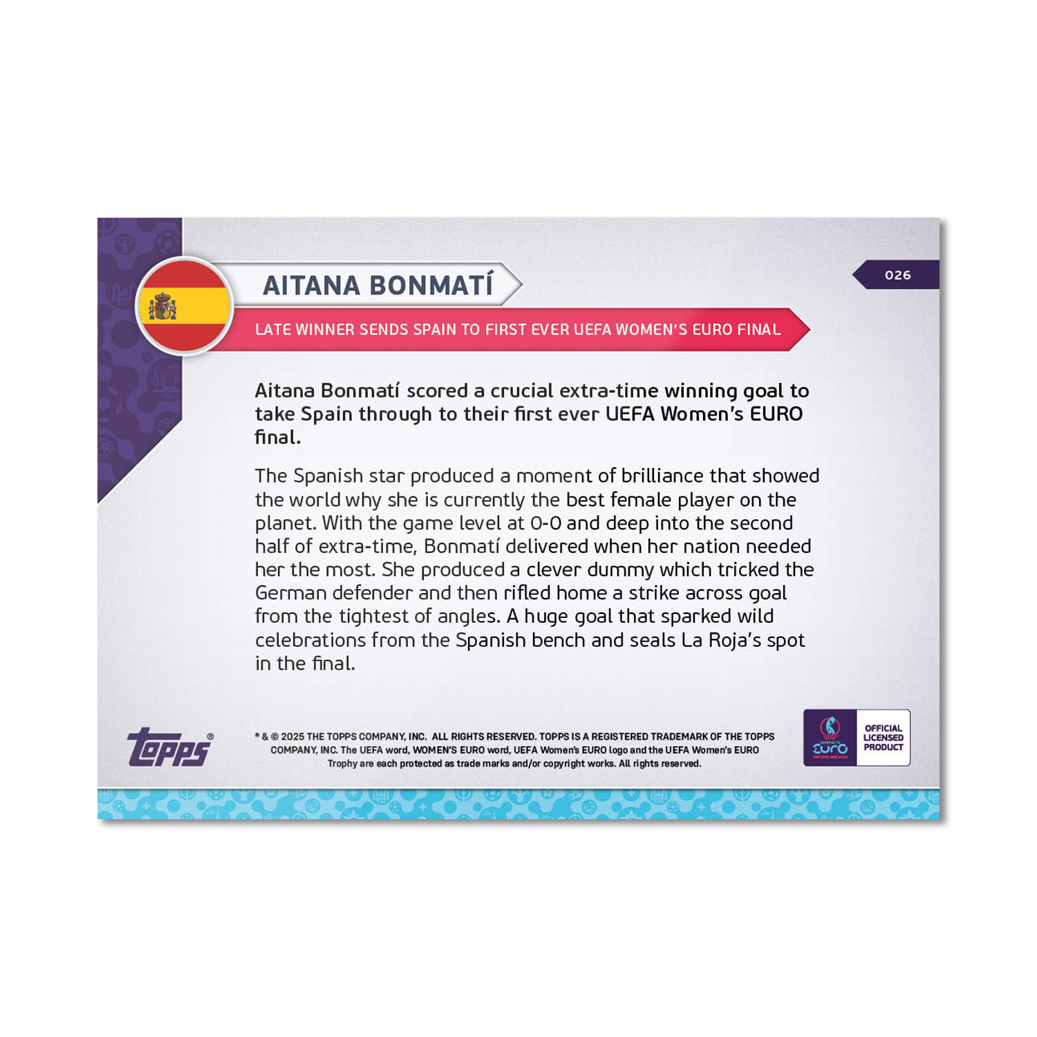 Aitana Bonmatí - UEFA Women’s EURO 2025™ Topps NOW - Card 26 - PR: 837 - Image 7