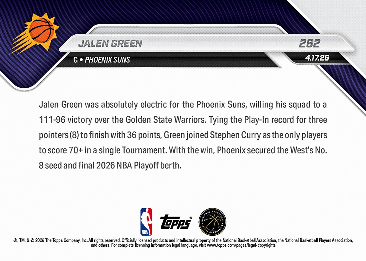 Jalen Green - 2025-26 NBA Topps NOW - Card 262 - PR: 487 - Image 2