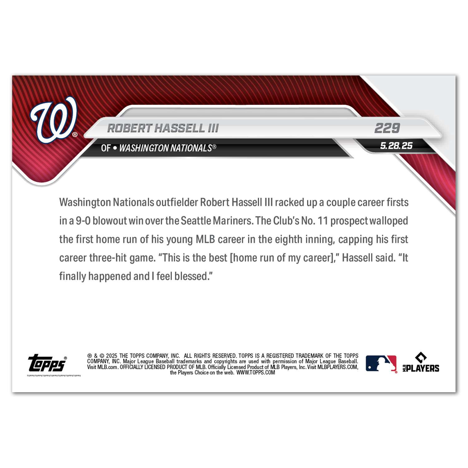 Robert Hassell III - 2025 MLB Topps NOW - Card 229 - PR: 912 - Image 2