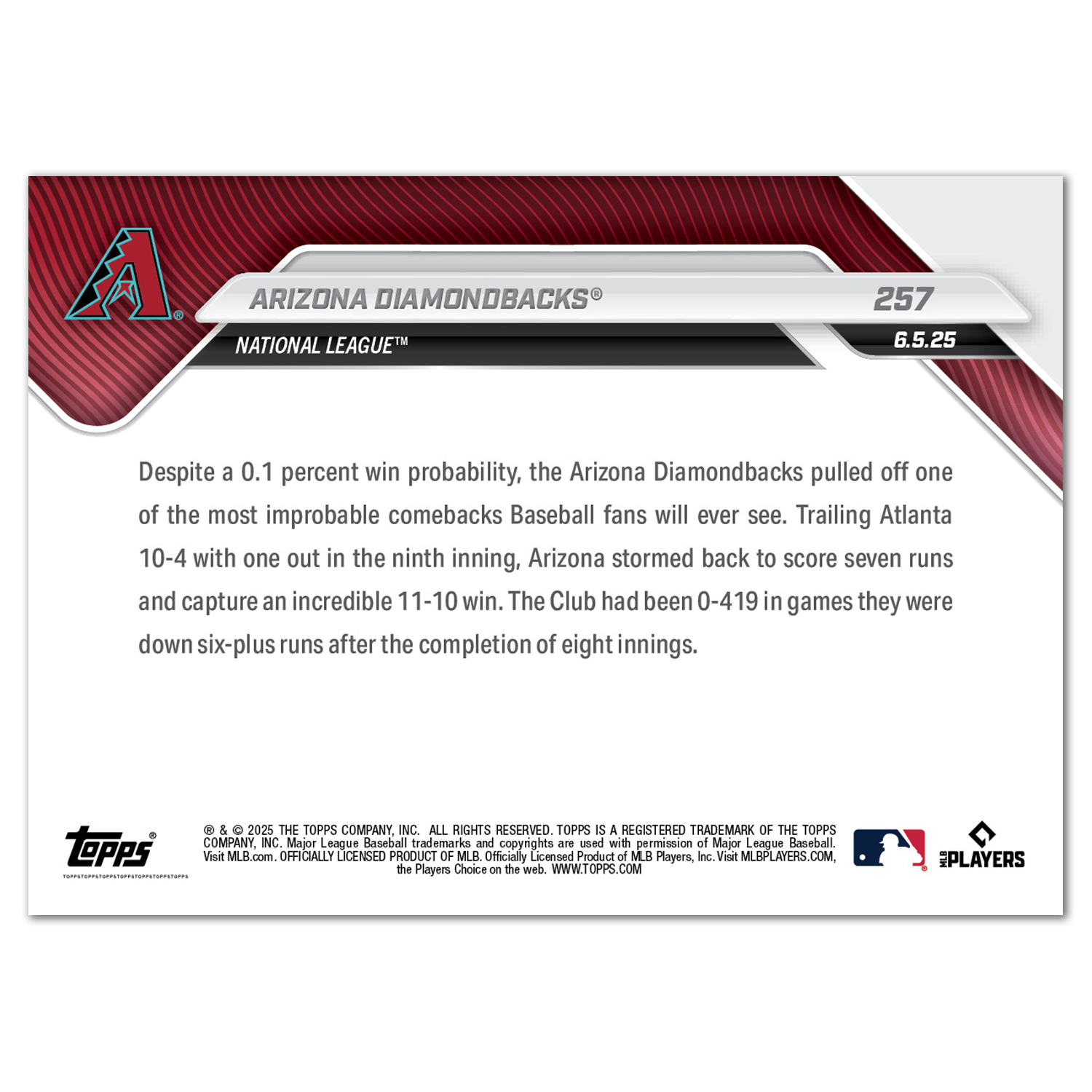 Arizona Diamondbacks - 2025 MLB Topps NOW - Card 257 - PR: 424 - Image 2