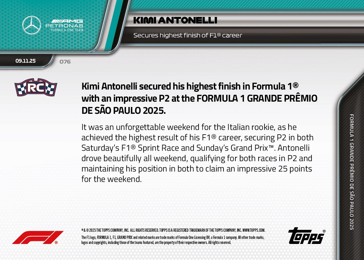 Kimi Antonelli - 2025 Formula 1 Topps NOW - Card 76 - PR: 3876 - Image 7