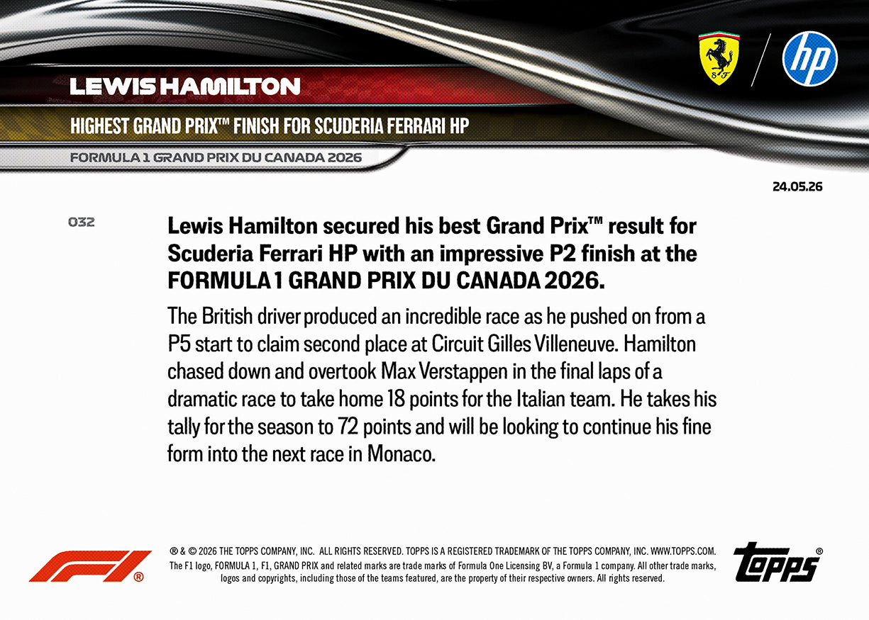 Lewis Hamilton - 2026 Formula 1 Topps NOW - Card 32 - PR: 5960 - Image 7