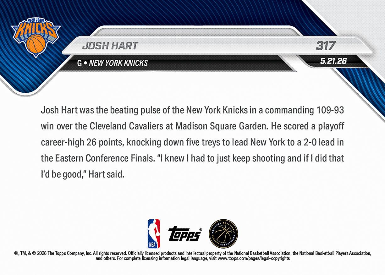 Josh Hart - 2025-26 NBA Topps NOW - Card 317 - PR: 1125 - Image 2