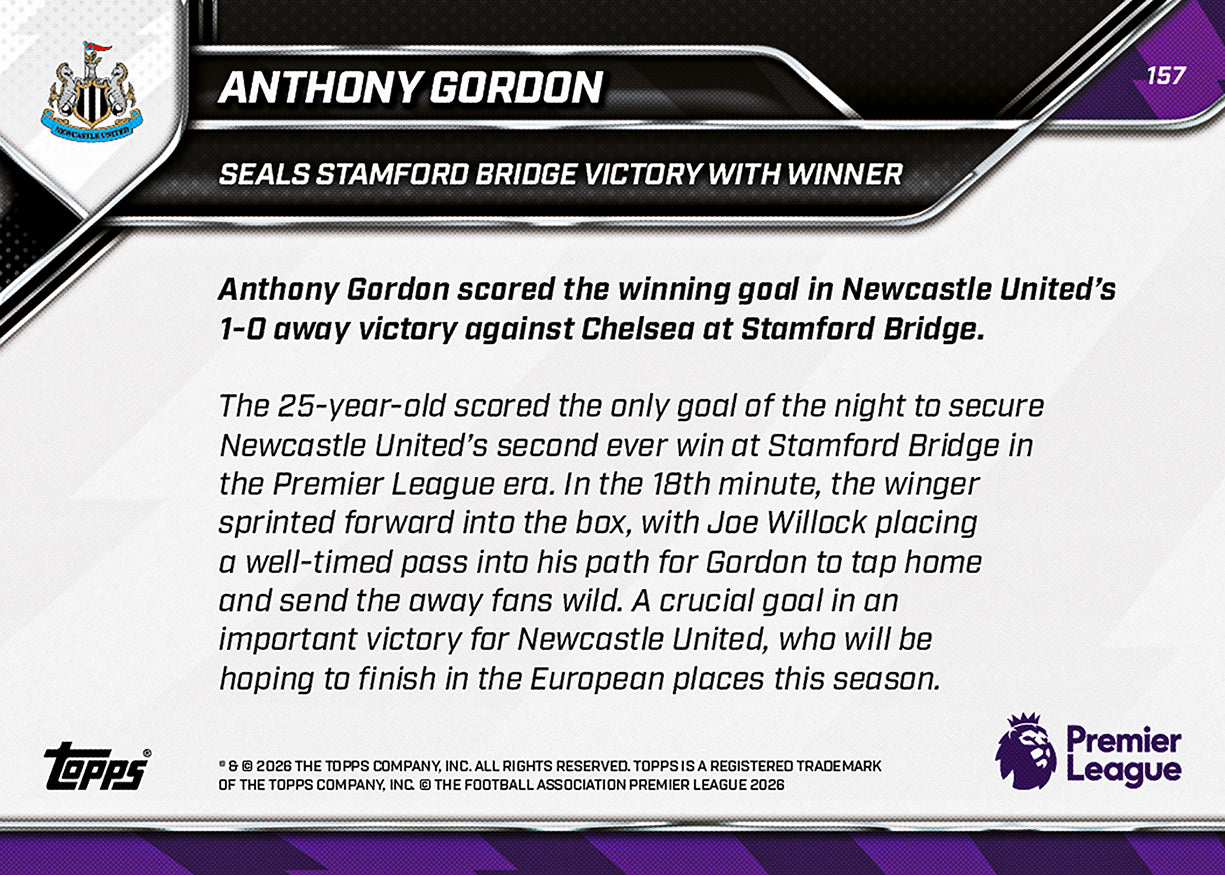 Anthony Gordon - 2025-26 Premier League Topps NOW - Card 157 - PR:240 - Image 7
