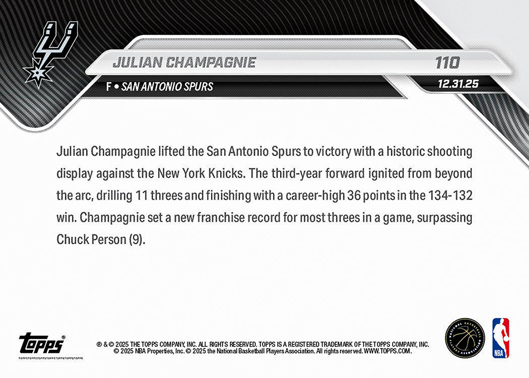 Julian Champagnie - 2025-26 NBA Topps NOW - Card 110 - PR: 448 - Image 2
