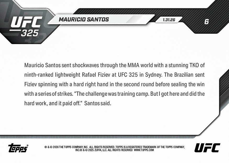 Mauricio Santos - 2026 UFC Topps NOW - Card 6 - PR: 729 - Image 4