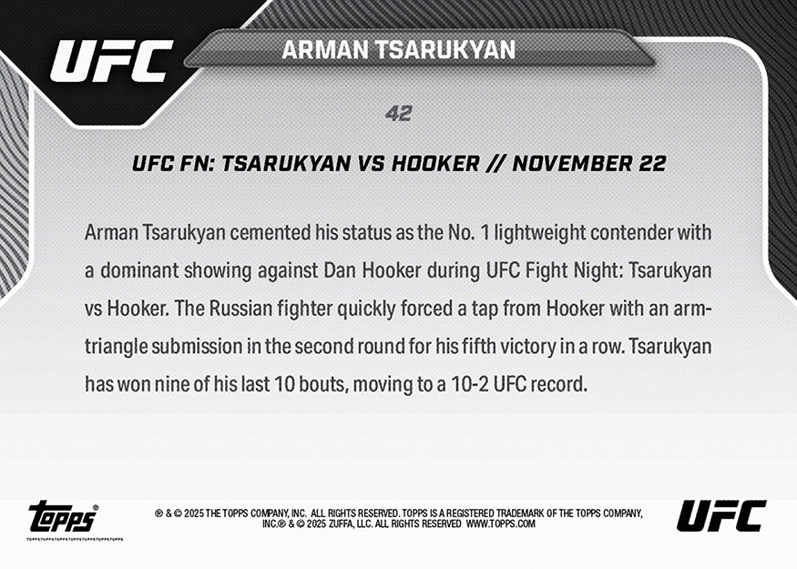 Arman Tsarukyan - 2025 UFC Topps NOW - Card 42 - PR: 508 - Image 3