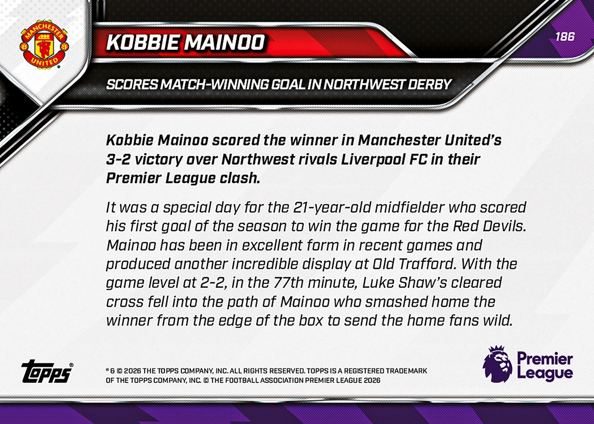 Kobbie Mainoo - 2025-26 Premier League Topps NOW - Card 186 - PR: 1801 - Image 7