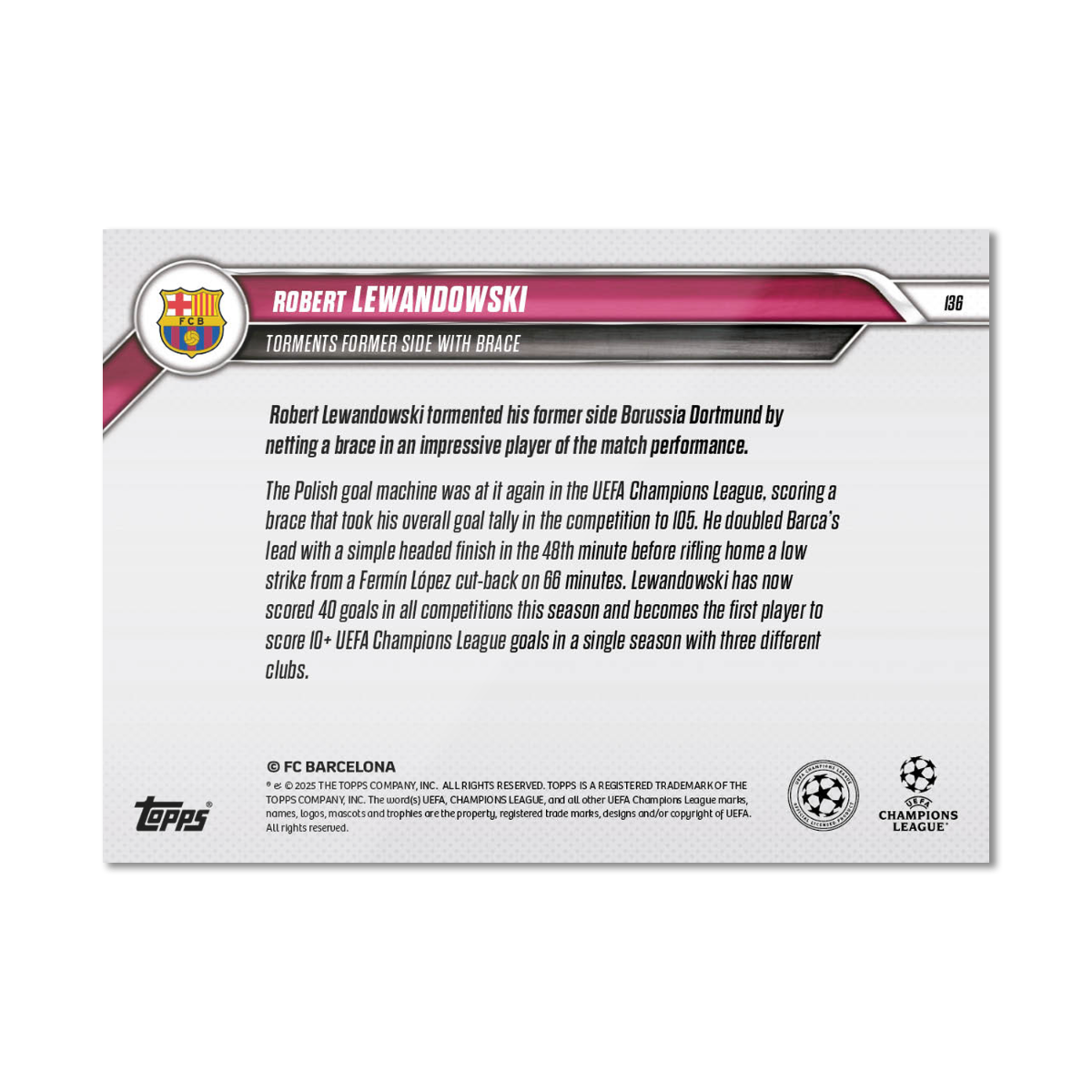 Robert Lewandowski - 2024-25 UCL Topps NOW - Card 136 - PR: 436 - Image 7