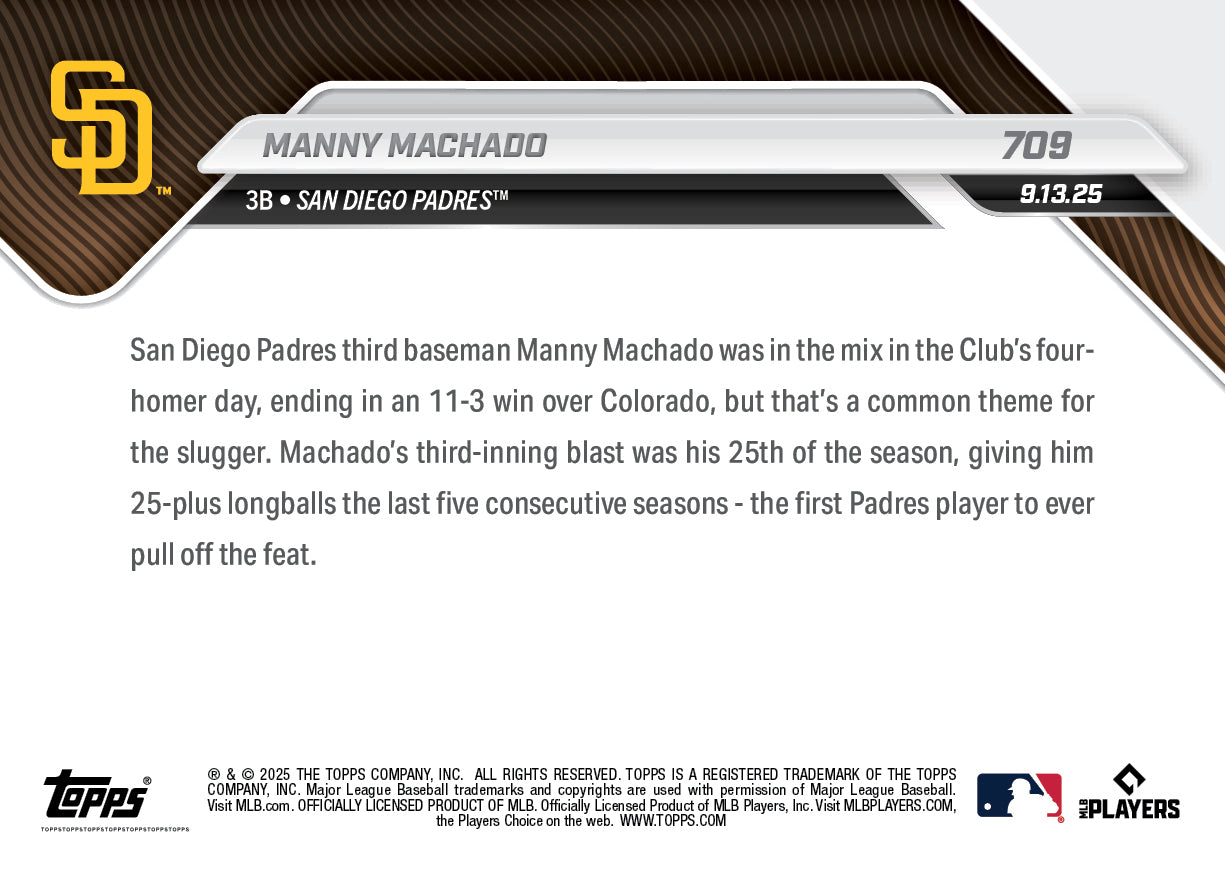 Manny Machado - 2025 MLB Topps NOW - Card 709 - PR: 638 - Image 2