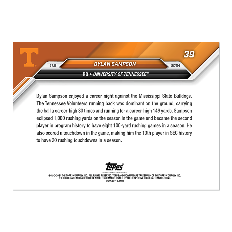 Alternative view of Dylan Sampson - 2024 Bowman U NOW Football Card 39 - PR: 511