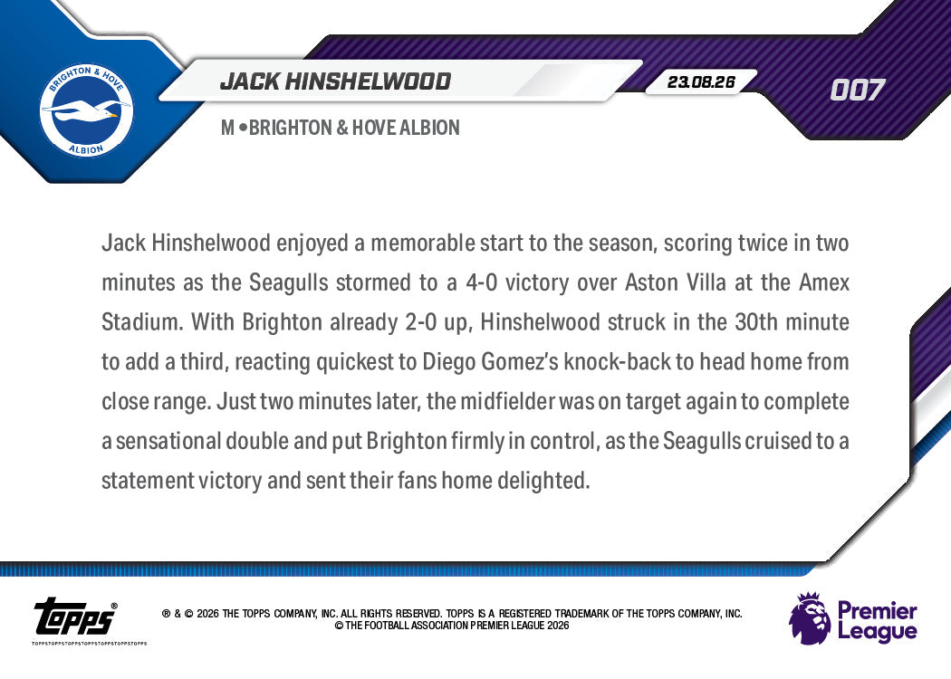 Jack Hinshelwood - 2026-27 Premier League Topps NOW - Card 7 - PR: 396 - Image 6
