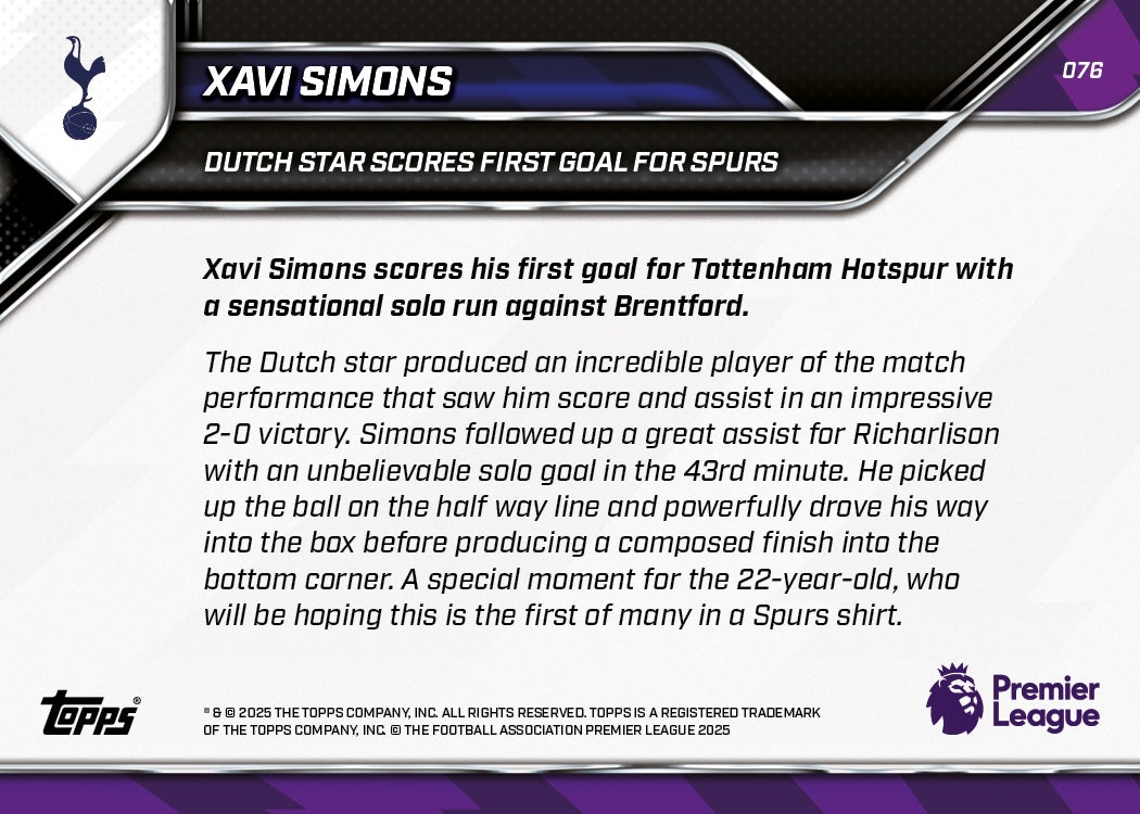 Xavi Simons - 2025-26 Premier League Topps NOW - Card 76 - PR: 446 - Image 7