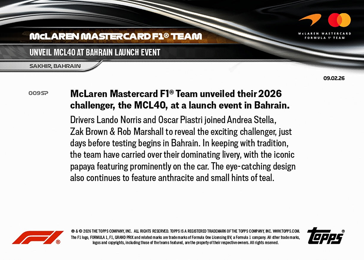 McLaren Mastercard F1 Team - 2026 Formula 1 Topps NOW - Card 9 - PR: 3753 - Image 9