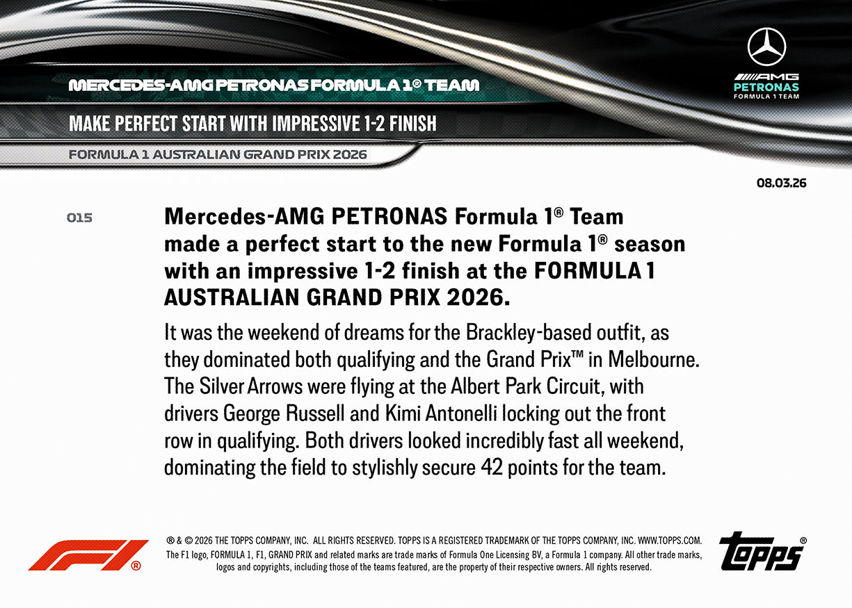Mercedes-AMG PETRONAS Formula One Team - 2026 Formula 1 Topps NOW - Card 15 - PR: 2144 - Image 7