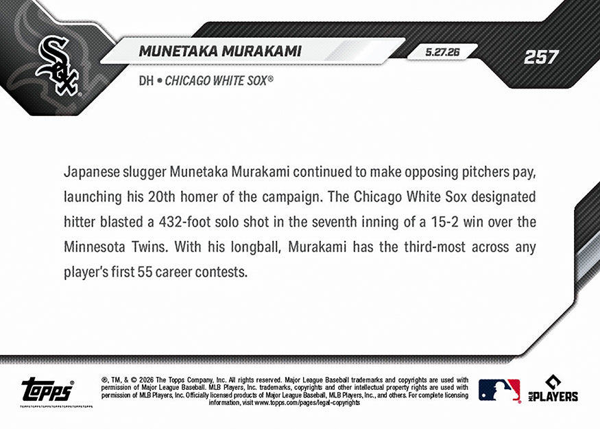Munetaka Murakami - 2026 MLB Topps NOW - Card 257 - PR: 24596 - Image 3