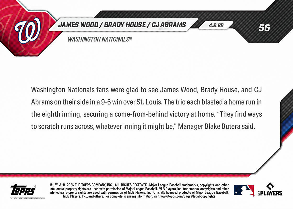 James Wood / Brady House / CJ Abrams - 2026 MLB Topps NOW - Card 56 - PR: 564 - Image 2