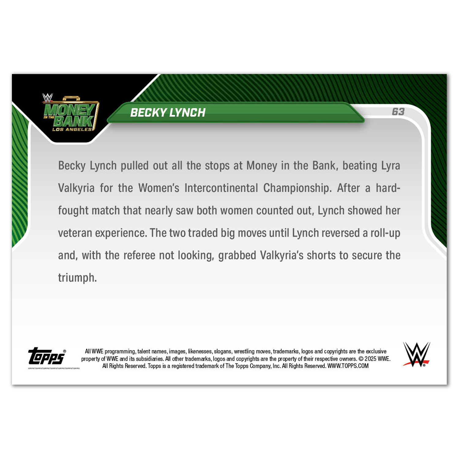 Becky Lynch - 2025 WWE Topps NOW - Card 63 - PR: 886 - Image 2