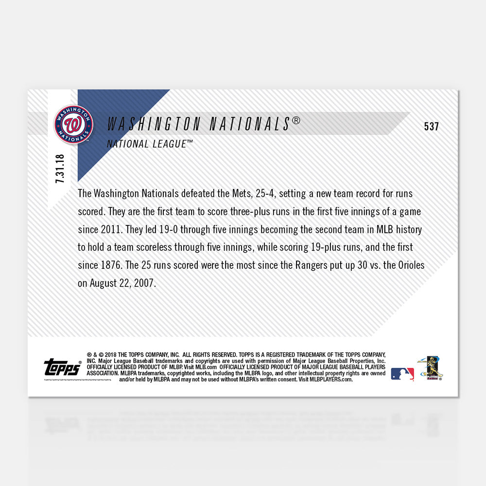 Washington Nationals - 07/31/2018 TOPPS NOW Card 537 - Print Run: 343 - Image 2
