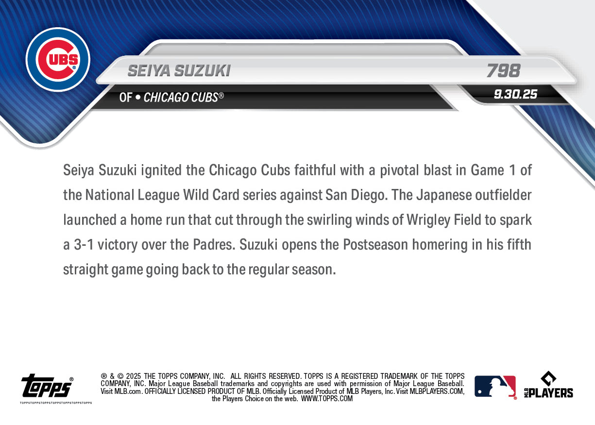 Seiya Suzuki - 2025 MLB Topps NOW - Card 798 - PR: 1347 - Image 2