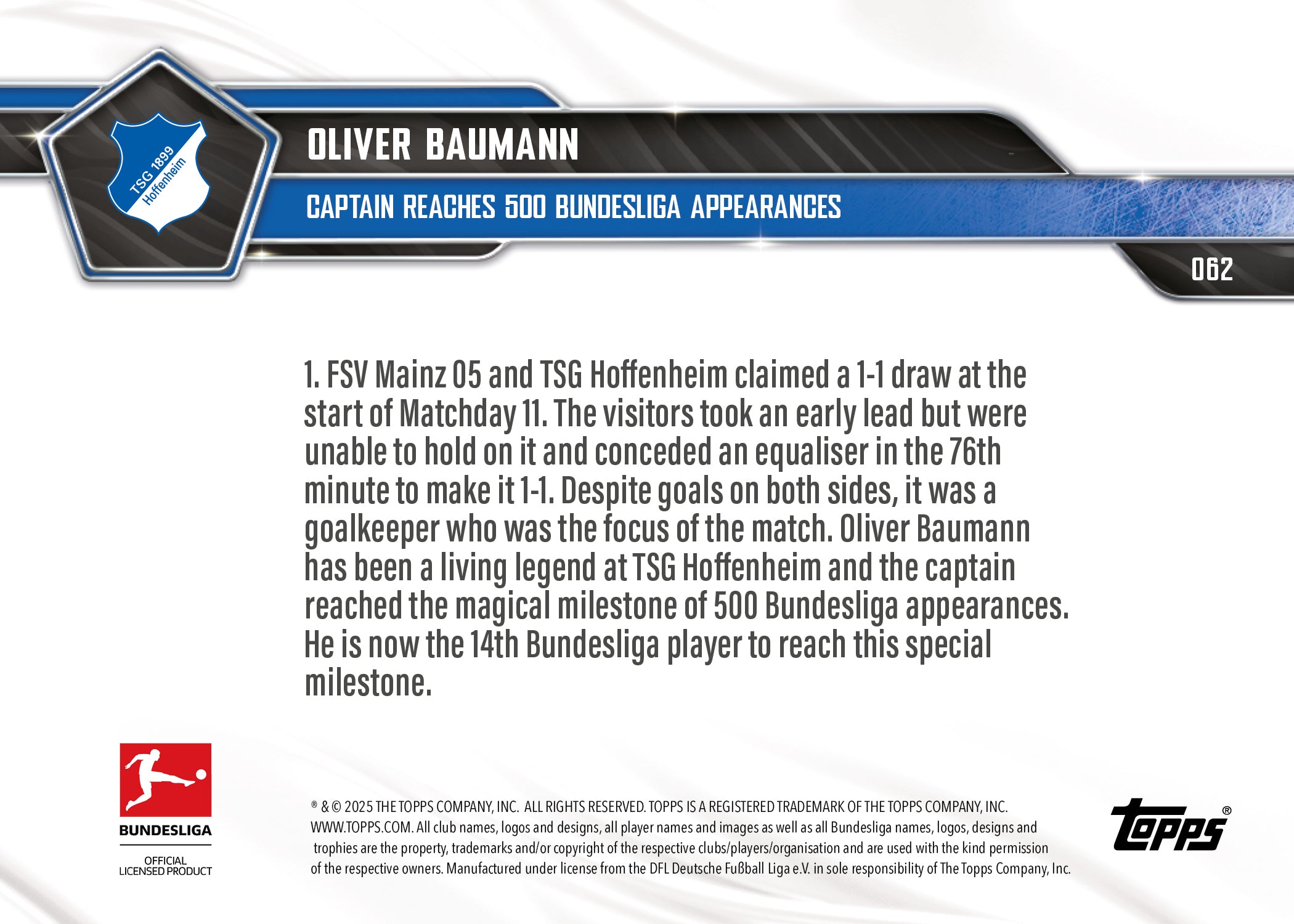 Oliver Baumann - 2025-26 Bundesliga Topps NOW - Card 62 - PR: 267 - Image 7