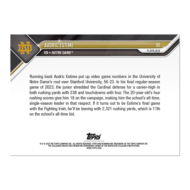 Alternative view of Audric Estime - 2023 Bowman U NOW Football Card 32 - PR: 723