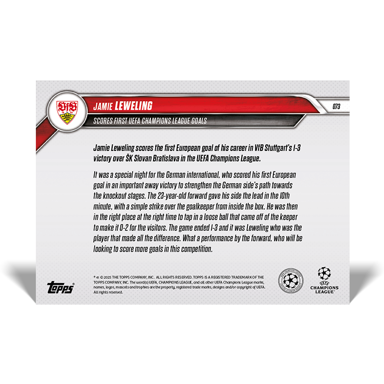 Jamie Leweling - Scores first UEFA Champions League goals - 24/25 UCL Topps NOW Card 73 - PR: 169 - Image 5