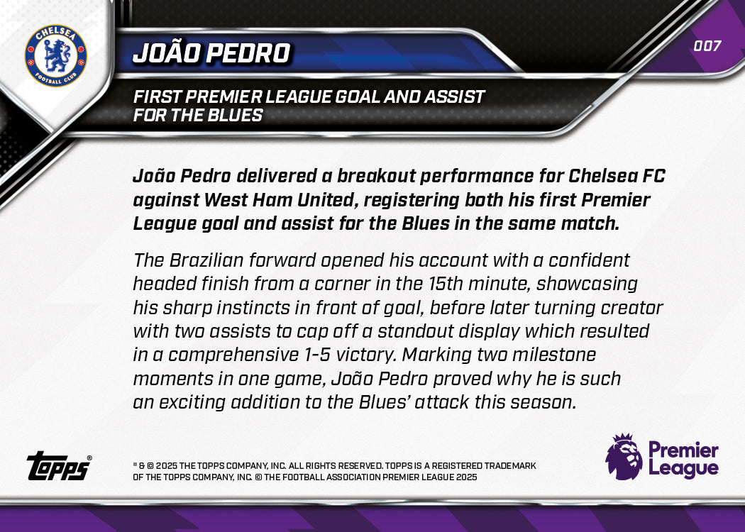 João Pedro - 2025-26 Premier League Topps NOW - Card 7 - PR: 1073 - Image 7