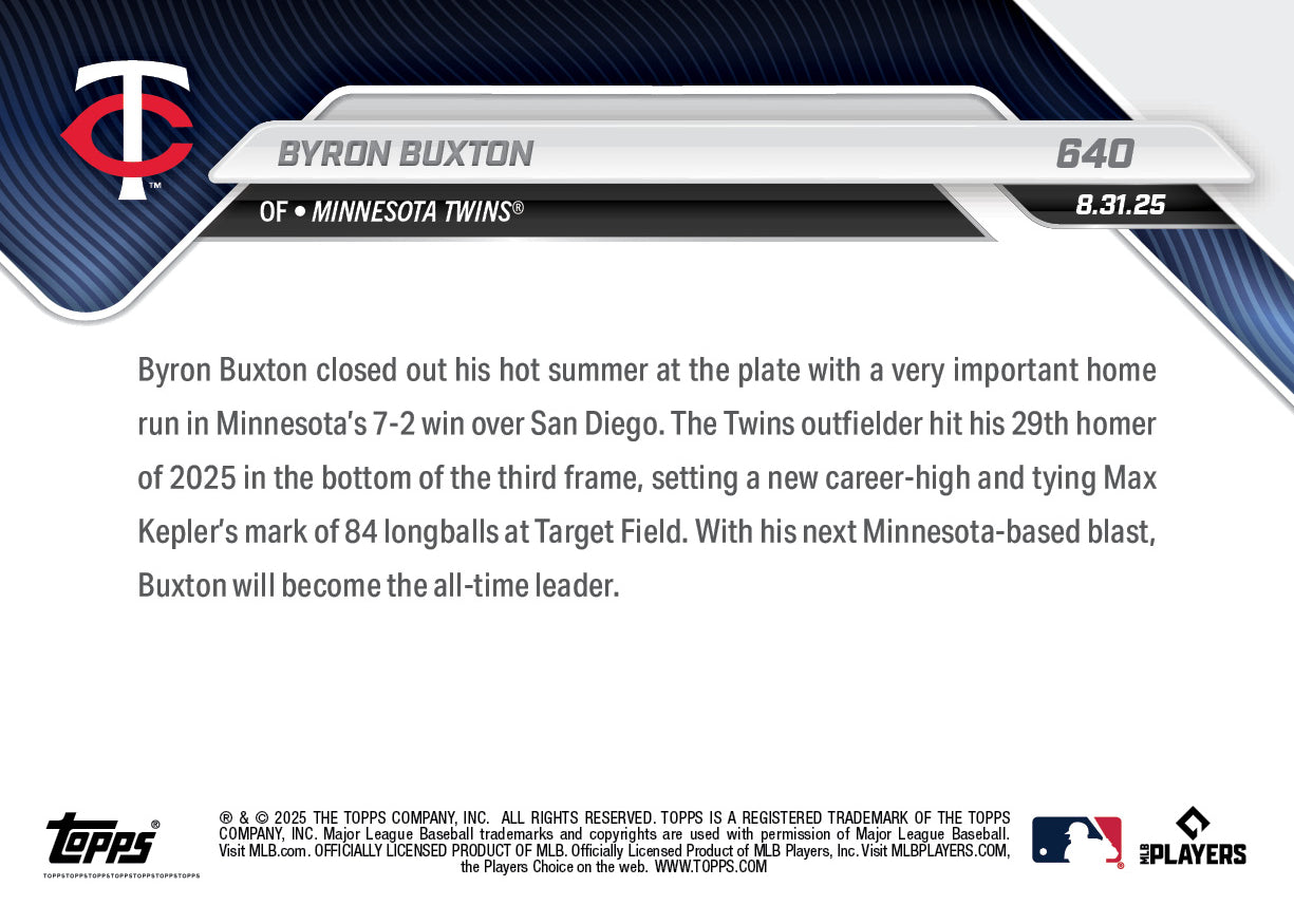 Byron Buxton - 2025 MLB Topps NOW - Card 640 - PR: 362 - Image 2