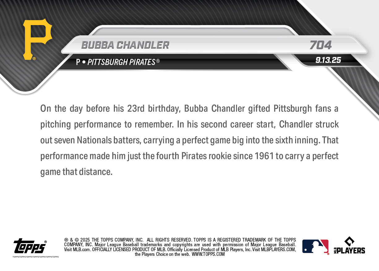 Bubba Chandler - 2025 MLB Topps NOW - Card 704 - PR: 937 - Image 2